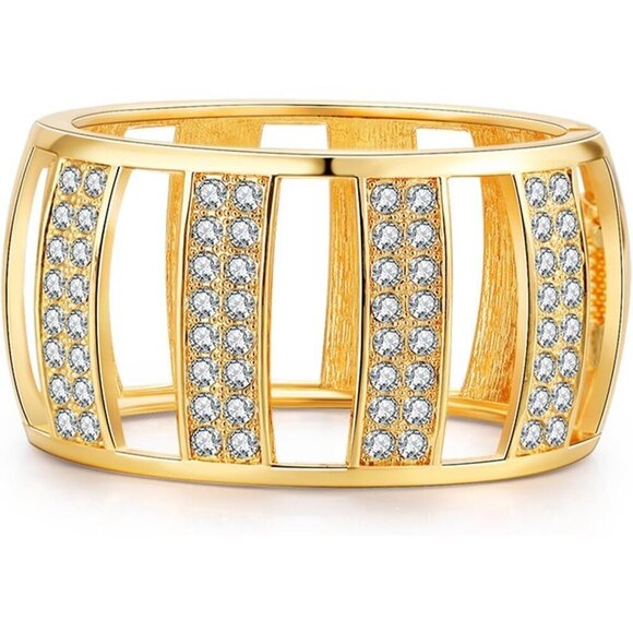 Wide Cuff Chunky Gold Open Cuff Bling Wrist Bangles for Women - Picture 1 of 6
